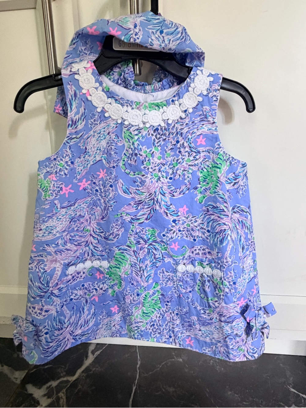 Lilly Pulitzer Girls' Lavender Blue Floral Sleeveless Dress with White Lace